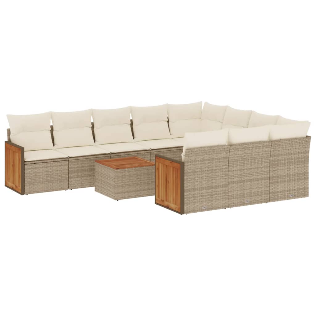 Set Divani da Giardino 11 pz con Cuscini Beige in Polyrattan | homemem39