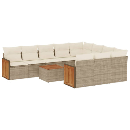 Set Divani da Giardino 11 pz con Cuscini Beige in Polyrattan - homemem39