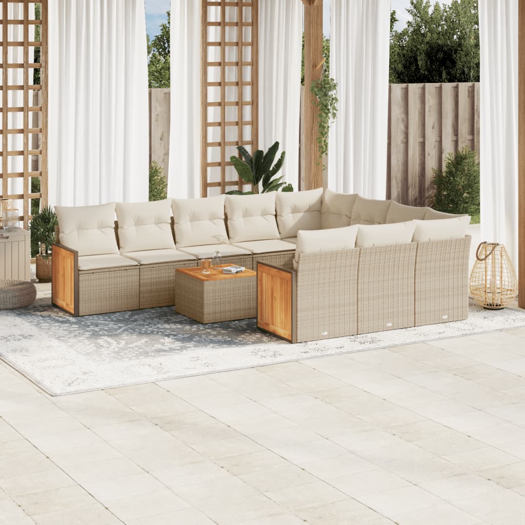 Set Divani da Giardino 11 pz con Cuscini Beige in Polyrattan - homemem39