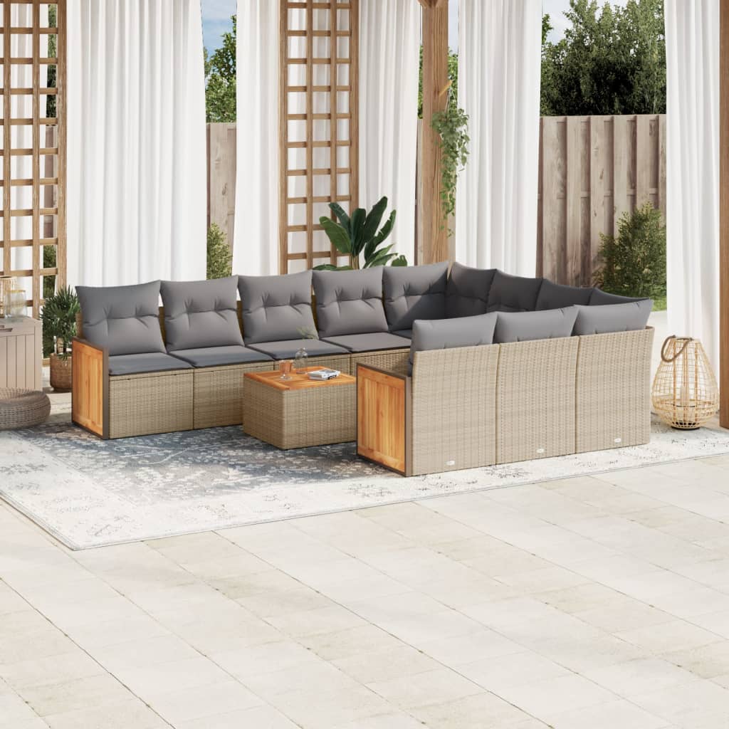 Set Divani da Giardino 11 pz con Cuscini Beige in Polyrattan | homemem39