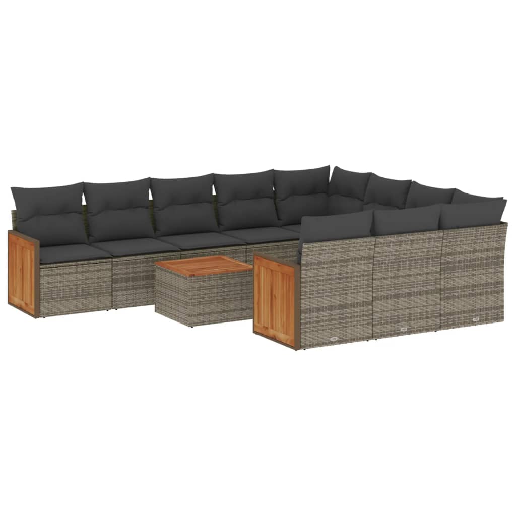 Set Divani da Giardino 11 pz con Cuscini in Polyrattan Grigio - homemem39