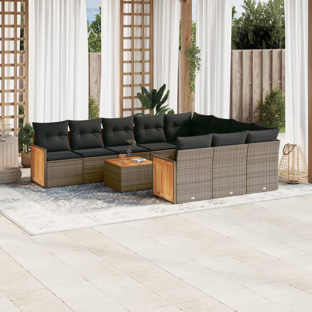 Set Divani da Giardino 11 pz con Cuscini in Polyrattan Grigio - homemem39