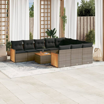 Set Divani da Giardino 11 pz con Cuscini in Polyrattan Grigio - homemem39