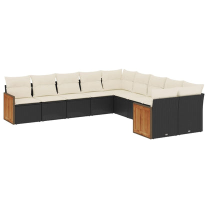 Set Divani da Giardino 10pz con Cuscini in Polyrattan Nero - homemem39