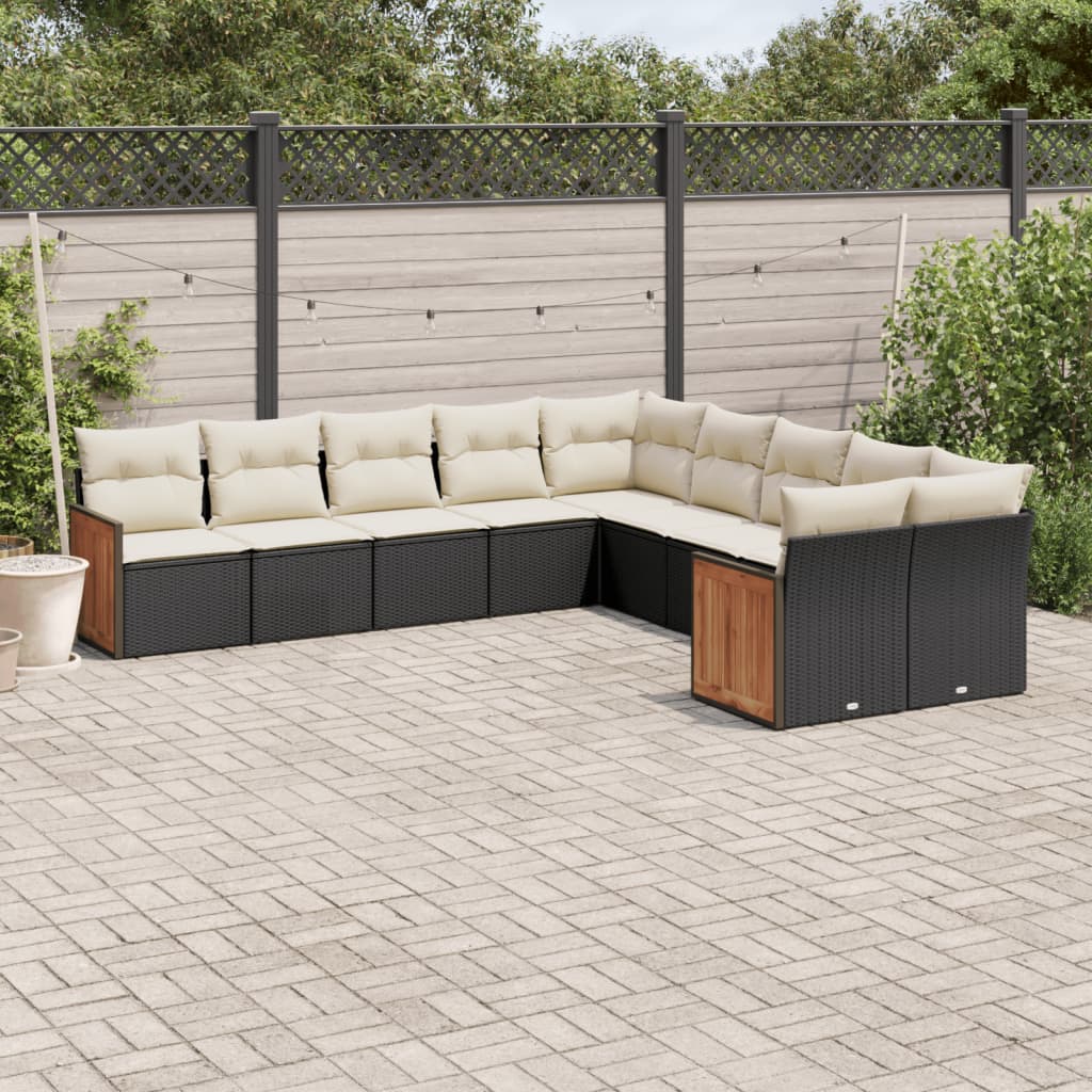 Set Divani da Giardino 10pz con Cuscini in Polyrattan Nero | homemem39