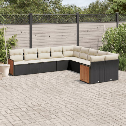 Set Divani da Giardino 10pz con Cuscini in Polyrattan Nero - homemem39