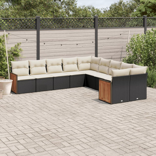 Set Divani da Giardino 10pz con Cuscini in Polyrattan Nero - homemem39