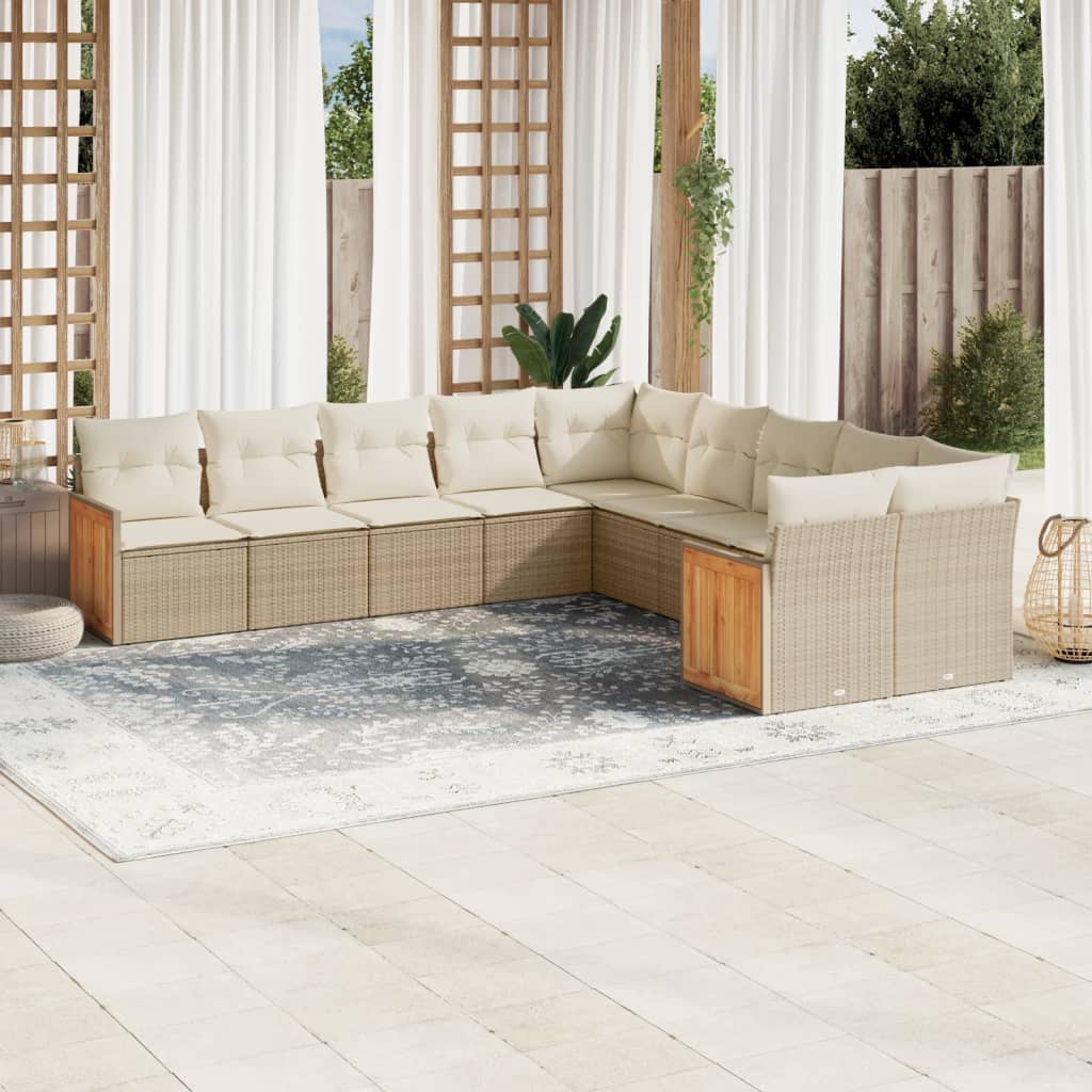 Set Divano da Giardino 10 pz con Cuscini Beige in Polyrattan - homemem39