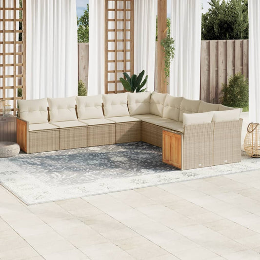 Set Divano da Giardino 10 pz con Cuscini Beige in Polyrattan - homemem39