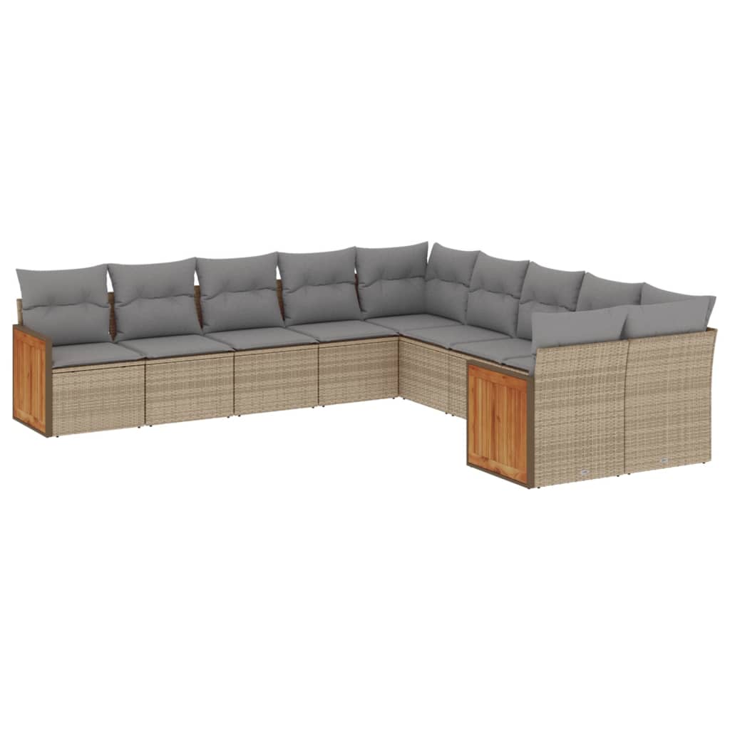 Set Divano da Giardino 10 pz con Cuscini Beige in Polyrattan | homemem39