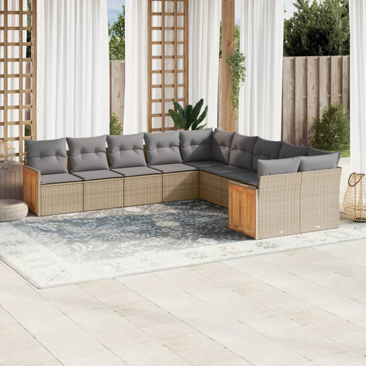Set Divano da Giardino 10 pz con Cuscini Beige in Polyrattan - homemem39