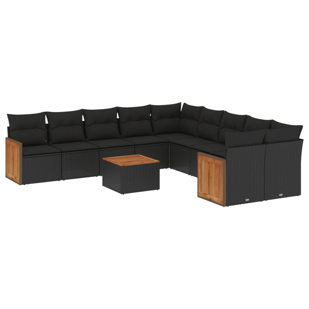 Set Divani da Giardino 11 pz con Cuscini in Polyrattan Nero - homemem39