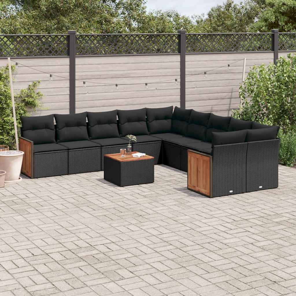 Set Divani da Giardino 11 pz con Cuscini in Polyrattan Nero | homemem39