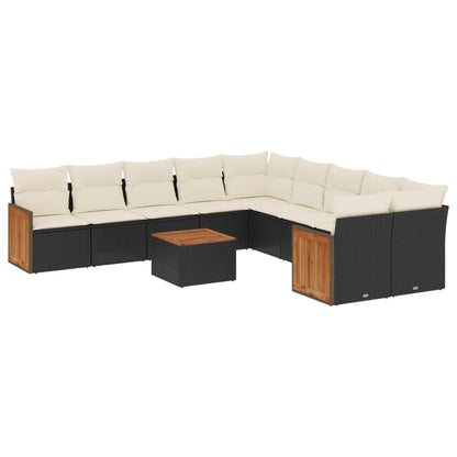 Set Divani da Giardino 11 pz con Cuscini in Polyrattan Nero | homemem39