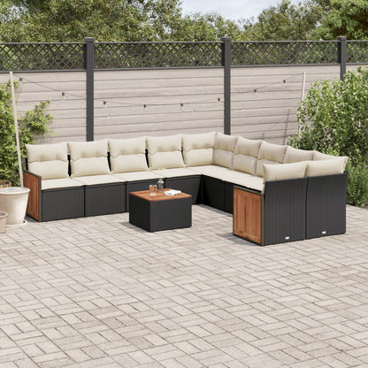 Set Divani da Giardino 11 pz con Cuscini in Polyrattan Nero | homemem39