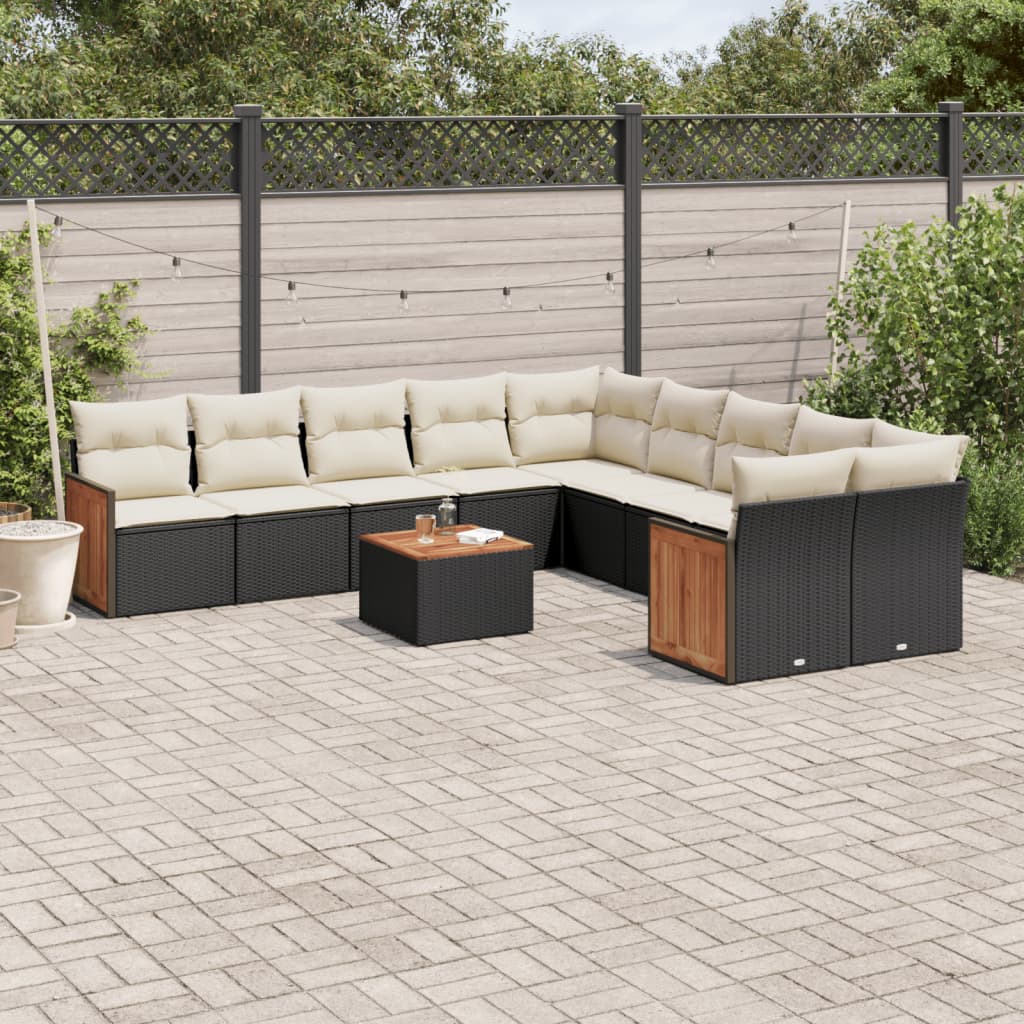 Set Divani da Giardino 11 pz con Cuscini in Polyrattan Nero - homemem39