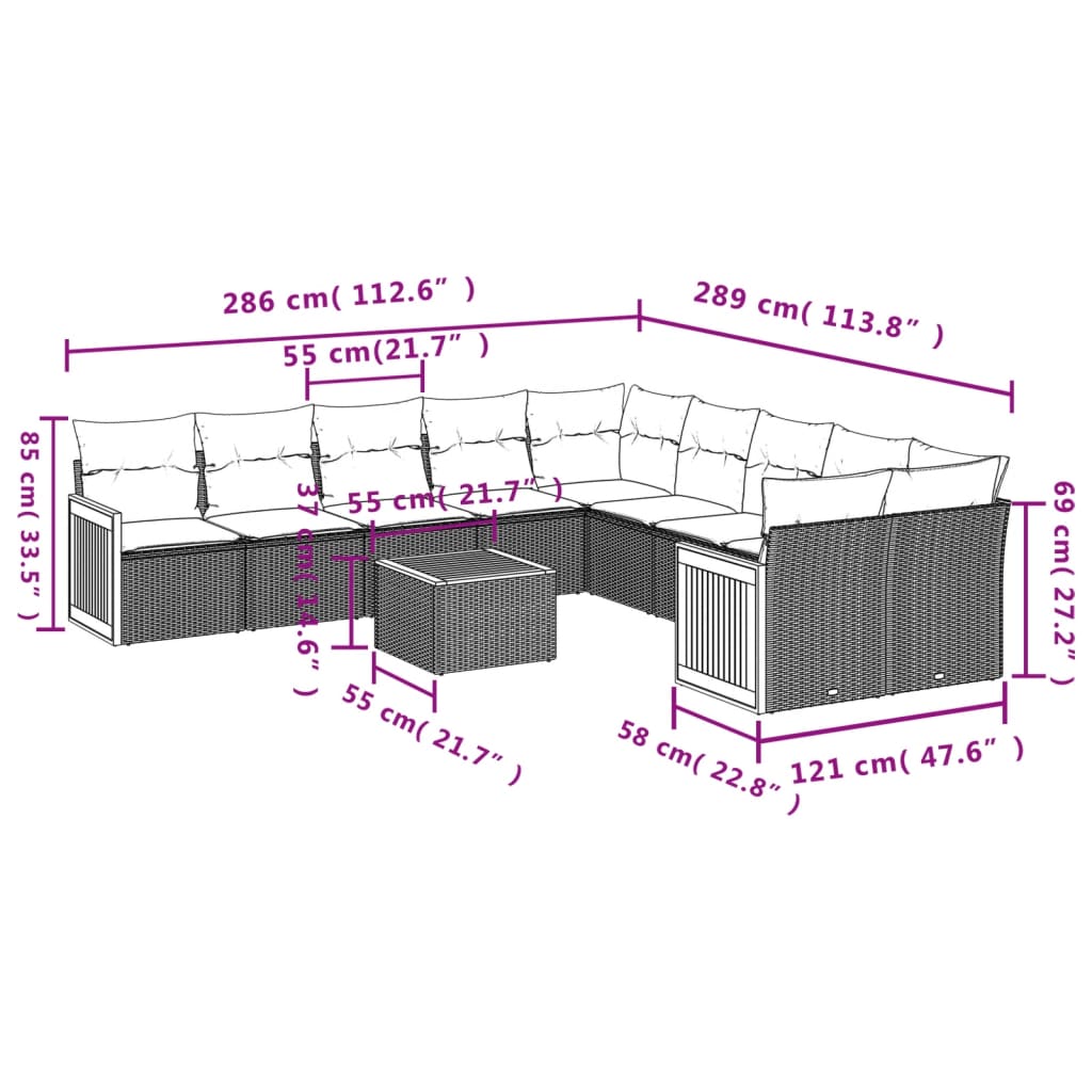 Set Divani da Giardino 11 pz con Cuscini Beige in Polyrattan | homemem39
