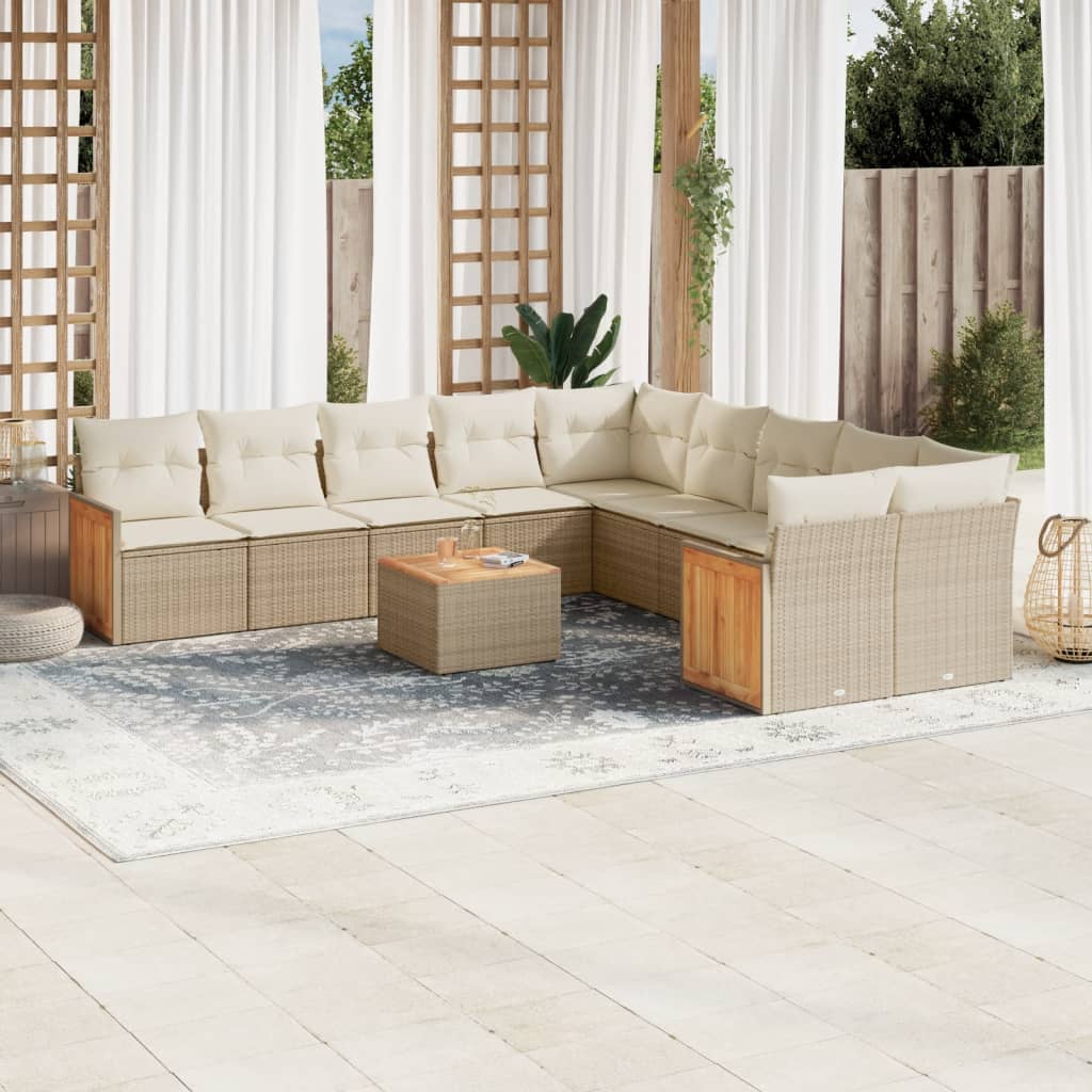 Set Divani da Giardino 11 pz con Cuscini Beige in Polyrattan | homemem39