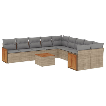 Set Divani da Giardino 11 pz con Cuscini Beige in Polyrattan | homemem39