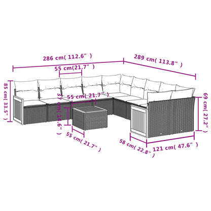 Set Divani da Giardino 11 pz con Cuscini Beige in Polyrattan | homemem39
