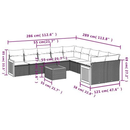 Set Divani da Giardino 11 pz con Cuscini in Polyrattan Grigio | homemem39