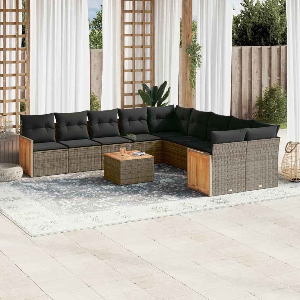 Set Divani da Giardino 11 pz con Cuscini in Polyrattan Grigio | homemem39