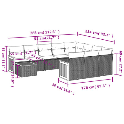 Set Divani da Giardino 11 pz con Cuscini in Polyrattan Nero | homemem39
