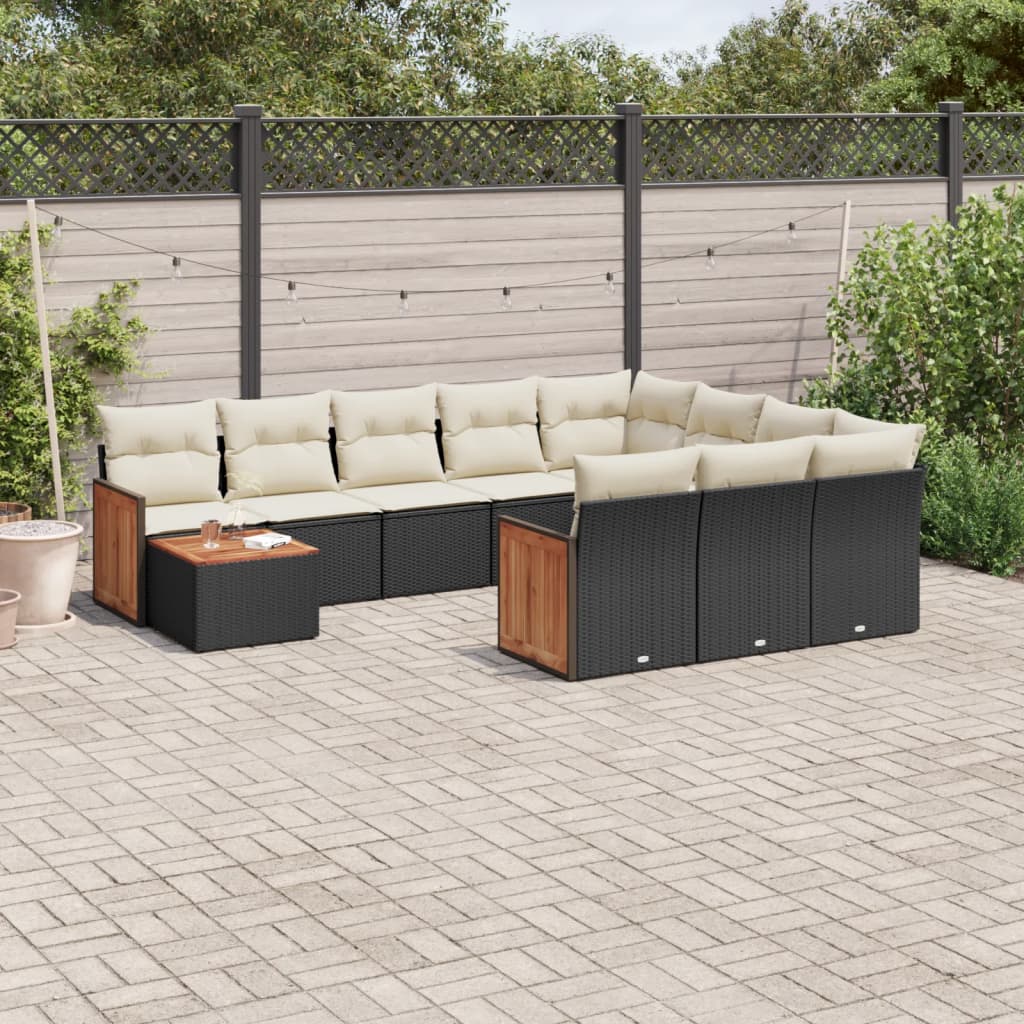 Set Divani da Giardino 11 pz con Cuscini in Polyrattan Nero | homemem39