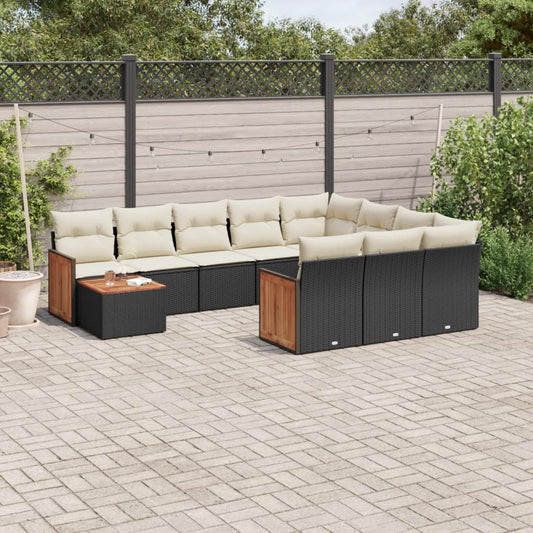 Set Divani da Giardino 11 pz con Cuscini in Polyrattan Nero | homemem39