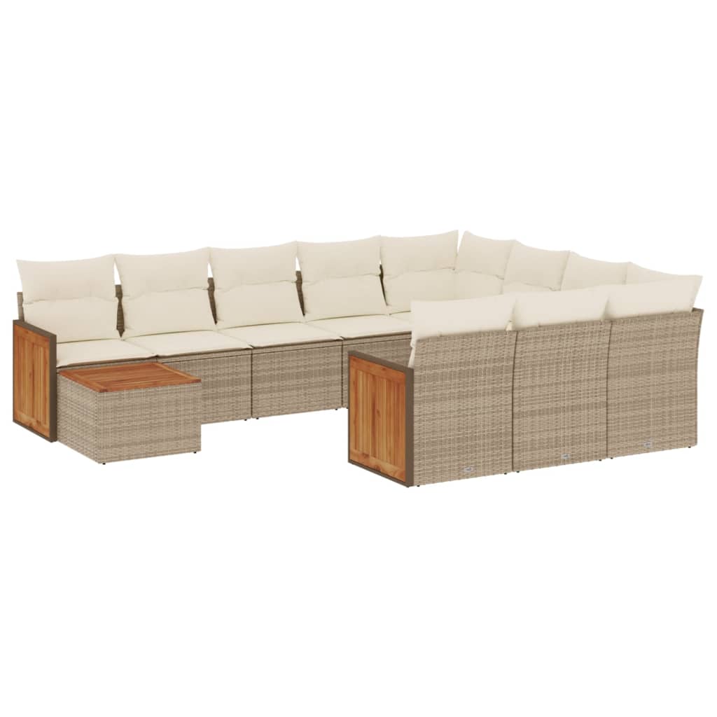 Set Divani da Giardino 11 pz con Cuscini Beige in Polyrattan - homemem39