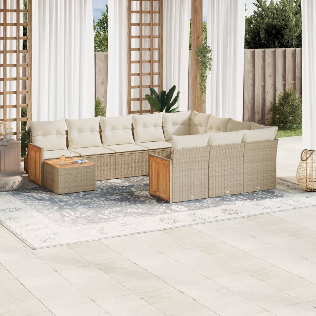 Set Divani da Giardino 11 pz con Cuscini Beige in Polyrattan | homemem39