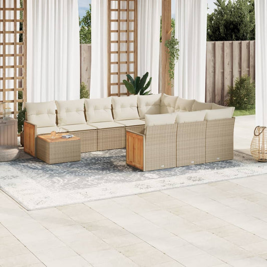 Set Divani da Giardino 11 pz con Cuscini Beige in Polyrattan - homemem39