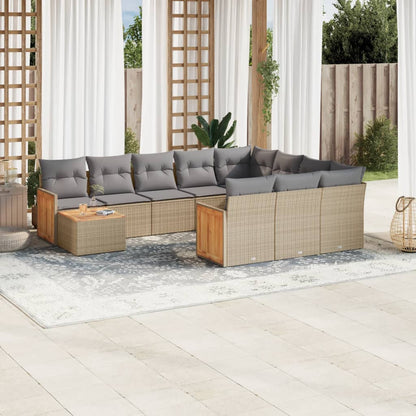 Set Divani da Giardino 11 pz con Cuscini Beige in Polyrattan - homemem39