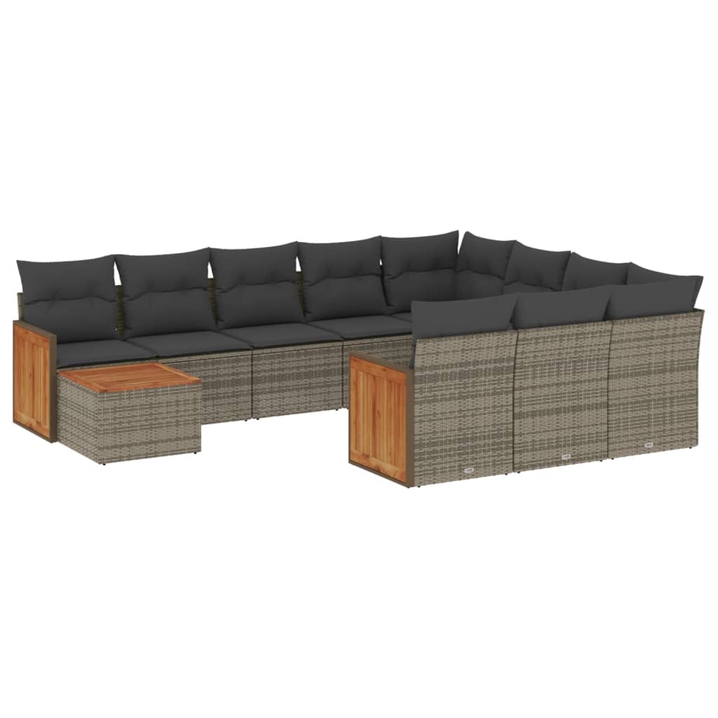 Set Divani da Giardino 11 pz con Cuscini in Polyrattan Grigio | homemem39