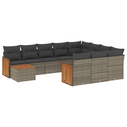 Set Divani da Giardino 11 pz con Cuscini in Polyrattan Grigio - homemem39