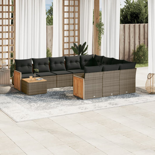 Set Divani da Giardino 11 pz con Cuscini in Polyrattan Grigio - homemem39