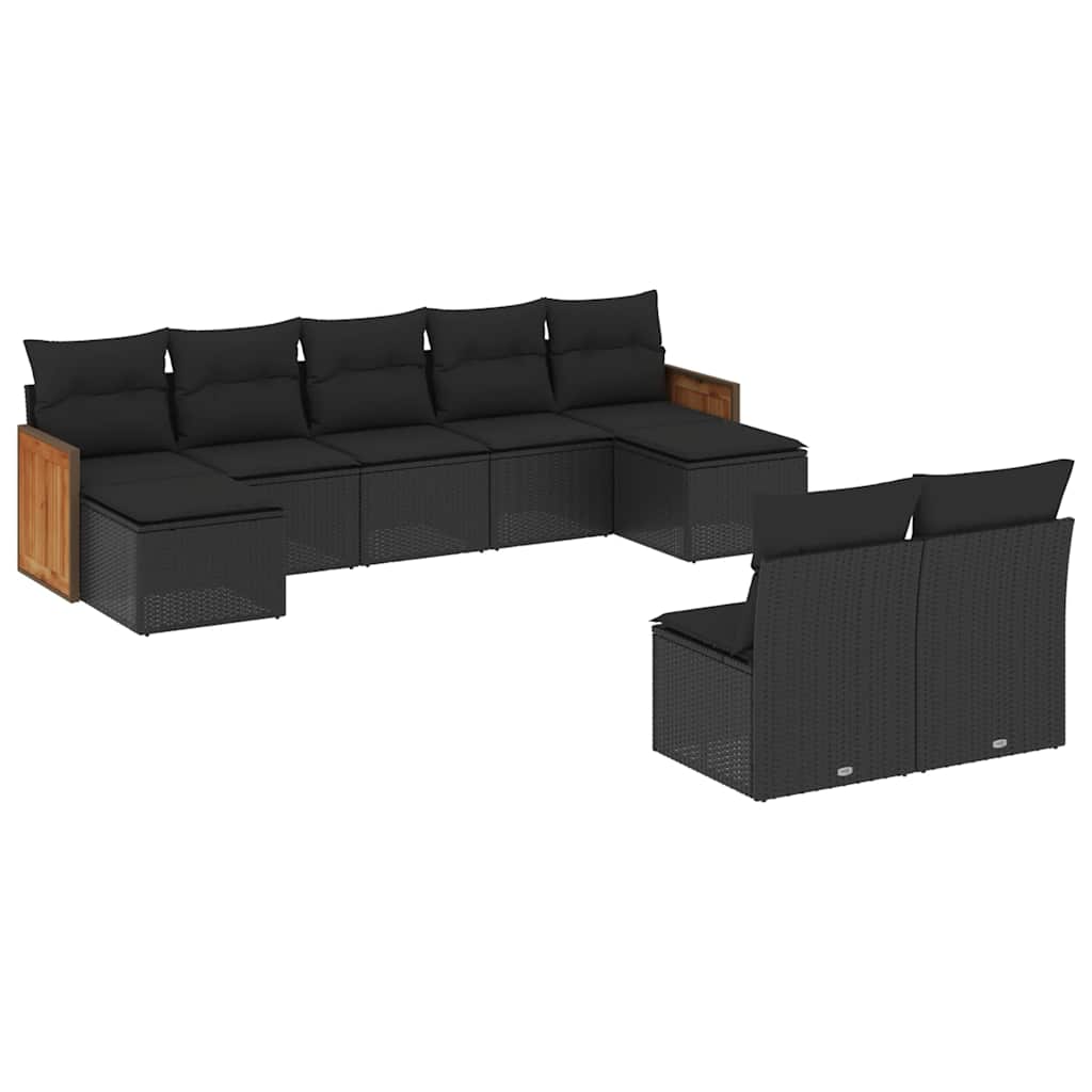 Set Divani da Giardino 9 pz con Cuscini Nero in Polyrattan | homemem39