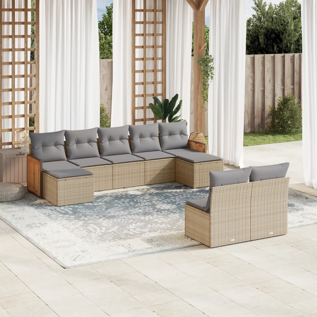 Set Divano da Giardino 9 pz con Cuscini Beige in Polyrattan | homemem39