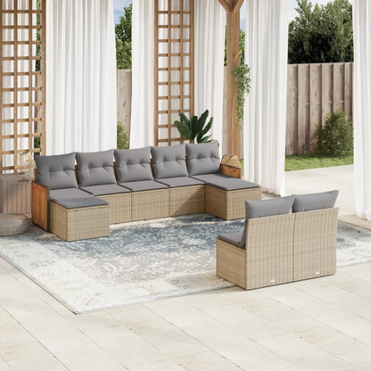 Set Divano da Giardino 9 pz con Cuscini Beige in Polyrattan | homemem39