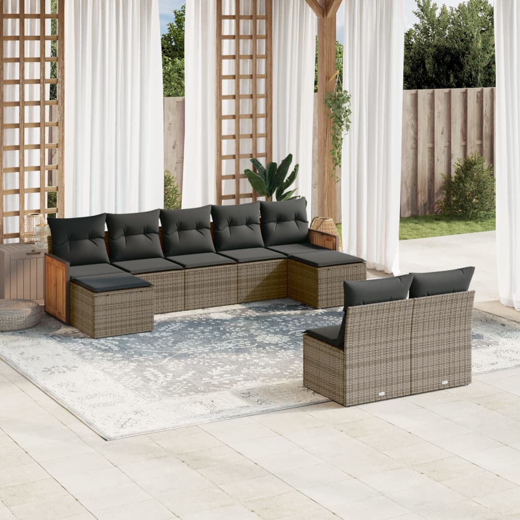Set Divano da Giardino 9 pz con Cuscini Grigio in Polyrattan - homemem39