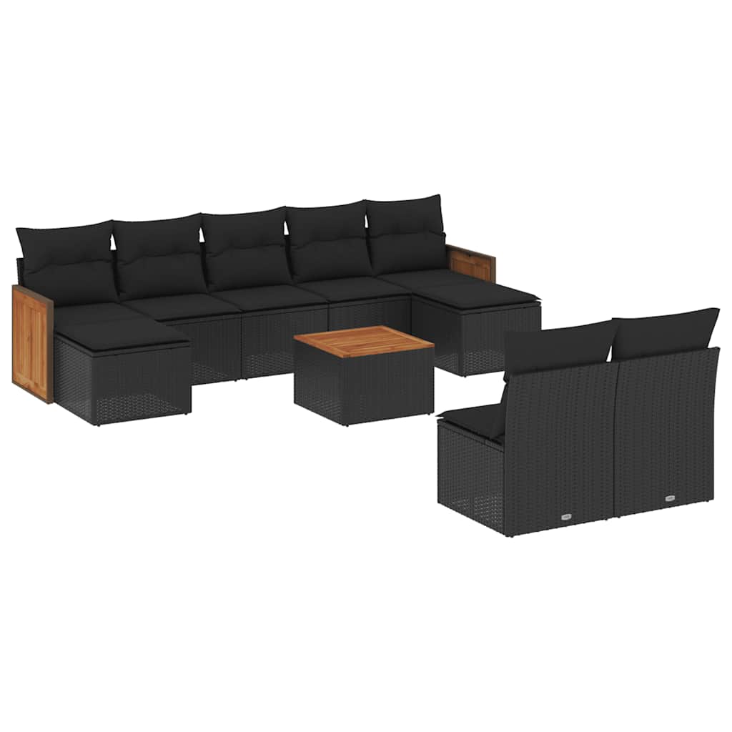 Set Divani da Giardino 10pz con Cuscini in Polyrattan Nero | homemem39