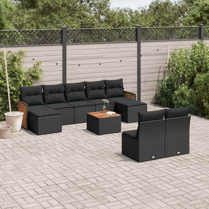 Set Divani da Giardino 10pz con Cuscini in Polyrattan Nero | homemem39