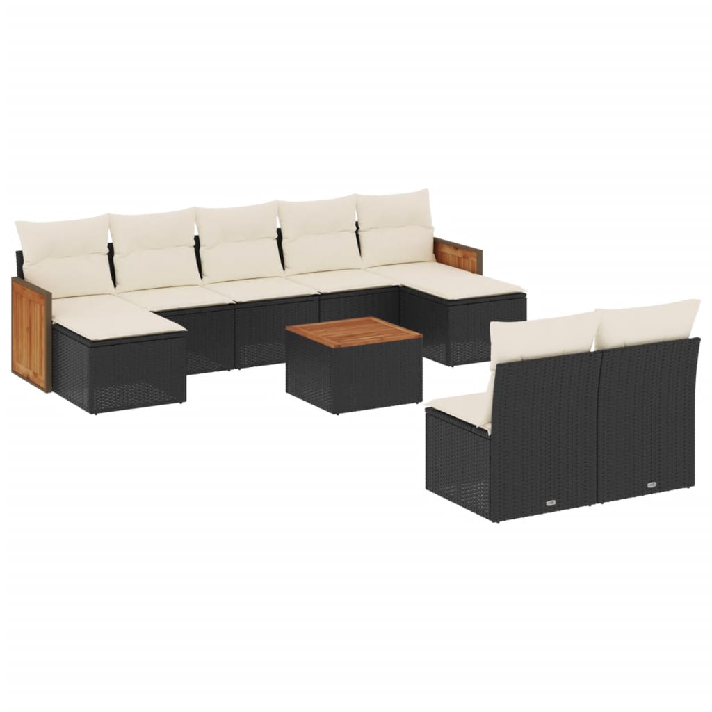 Set Divani da Giardino 10pz con Cuscini in Polyrattan Nero | homemem39