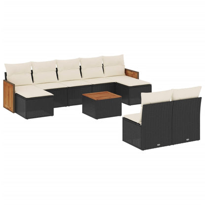 Set Divani da Giardino 10pz con Cuscini in Polyrattan Nero - homemem39
