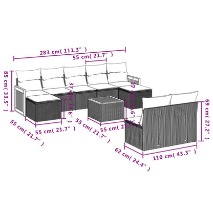 Set Divani da Giardino 10pz con Cuscini in Polyrattan Nero | homemem39