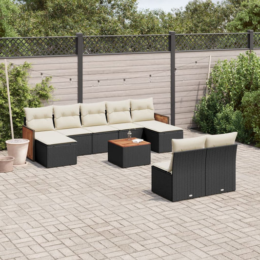 Set Divani da Giardino 10pz con Cuscini in Polyrattan Nero - homemem39