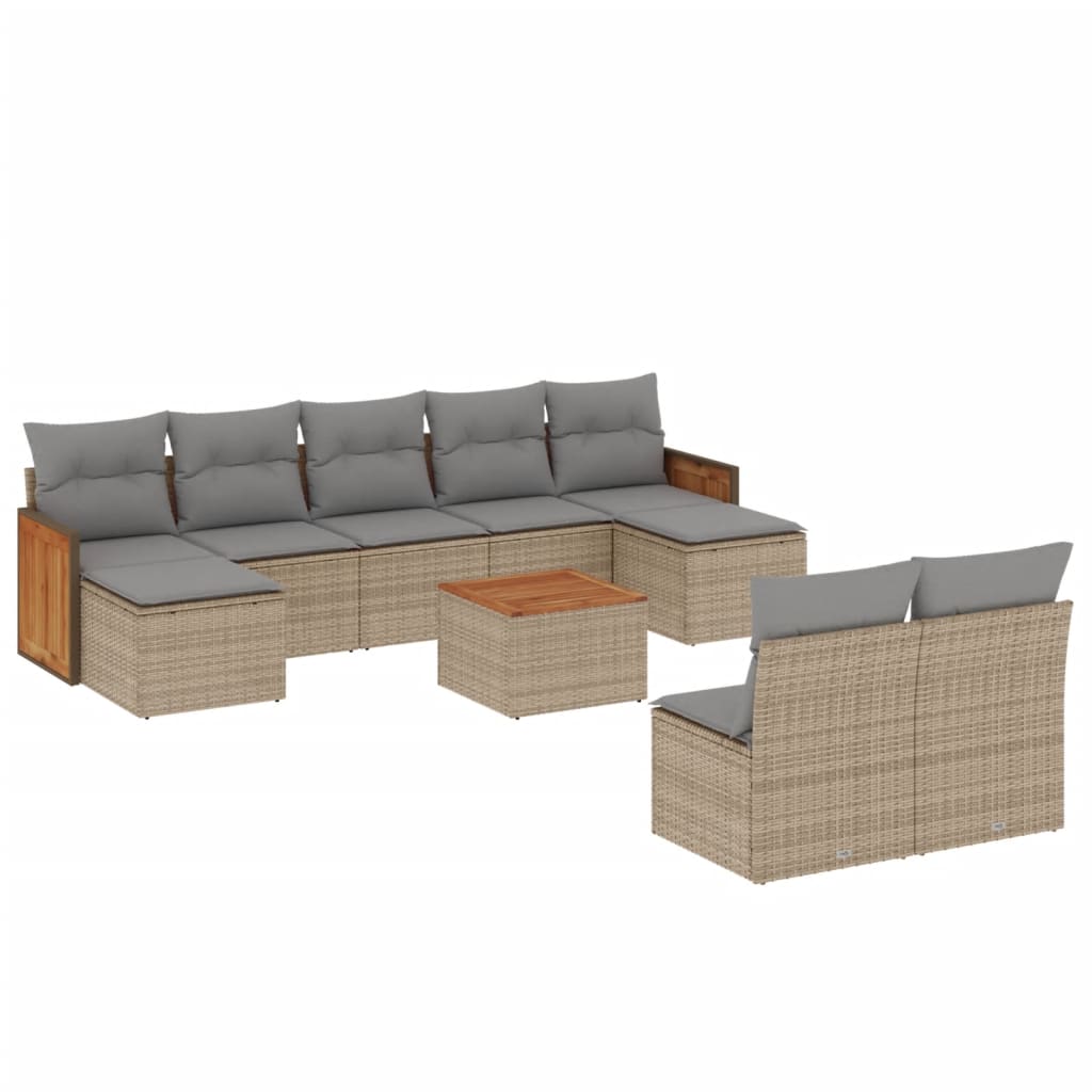 Set Divano da Giardino 10 pz con Cuscini Beige in Polyrattan - homemem39