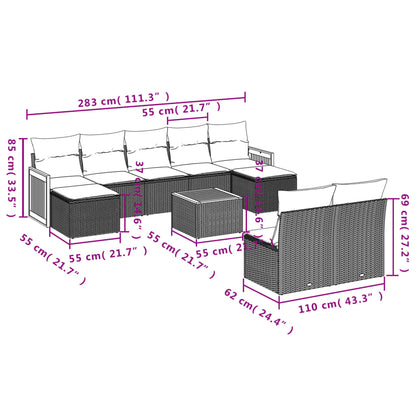 Set Divano da Giardino 10 pz con Cuscini Beige in Polyrattan | homemem39