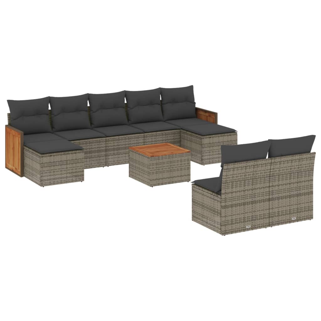 Set Divano da Giardino 10 pz con Cuscini Grigio in Polyrattan - homemem39