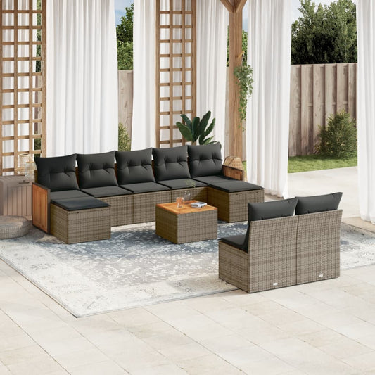 Set Divano da Giardino 10 pz con Cuscini Grigio in Polyrattan | homemem39